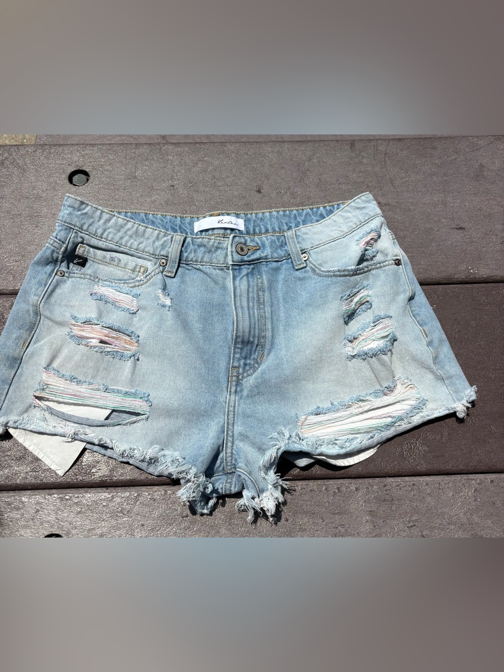KanCan Light Blue colorful Distressed holes Denim Shorts size 11/29 - Picture 10 of 10